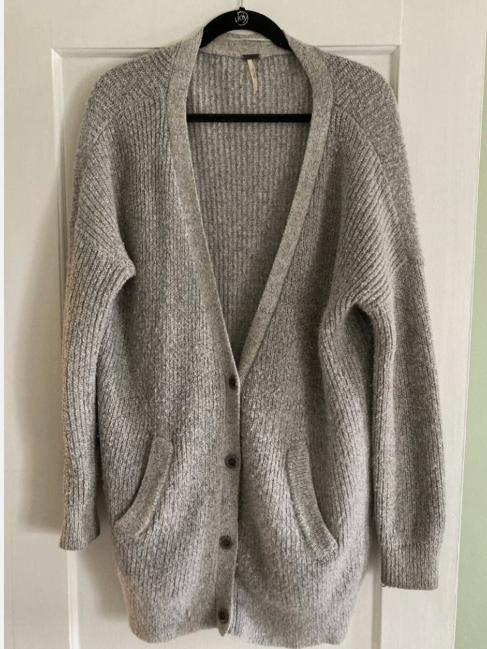 Free People Gray Knitted Long Sleeve Cardigan Sweater Women's Medium Oversized